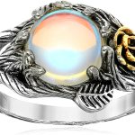 JESMING Rose Moonstone Ring Moon Ring 925 Cute Sterling Silver Rings Leaf Ring Wiccan Jewelry Rose Flower Ring Witchy Jewelry Healing Crystals Ring Antique Rings Moon Stones Ring for Women